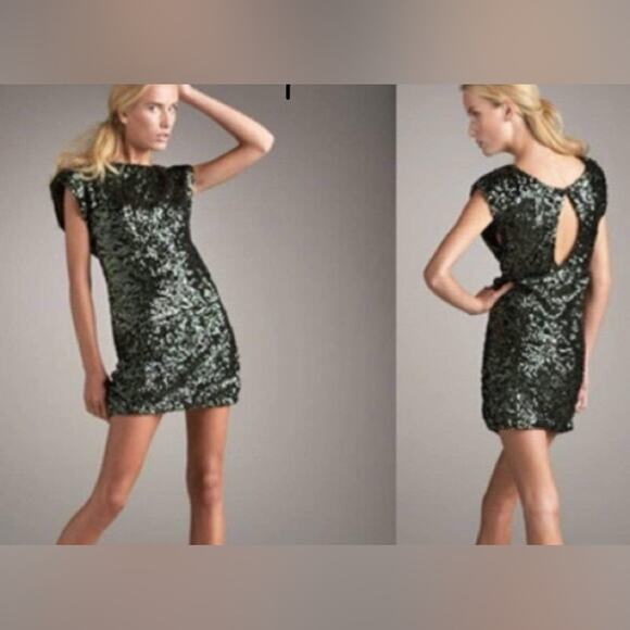 Alice and Olivia Green Sequin Short Sleeve Mini Dress Size S - Picture 1 of 10
